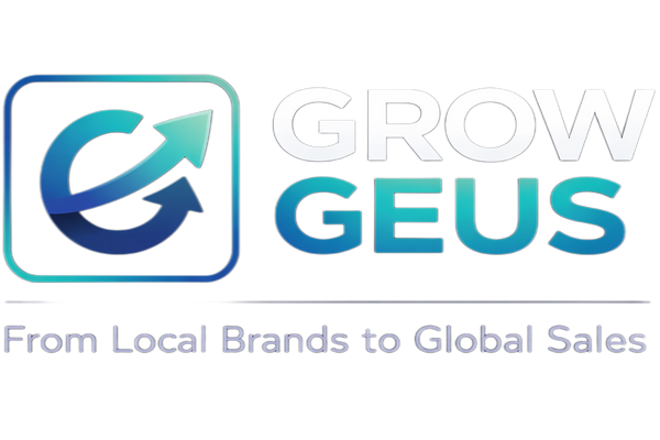 Logo of Grow Geus with a gradient design on a white background